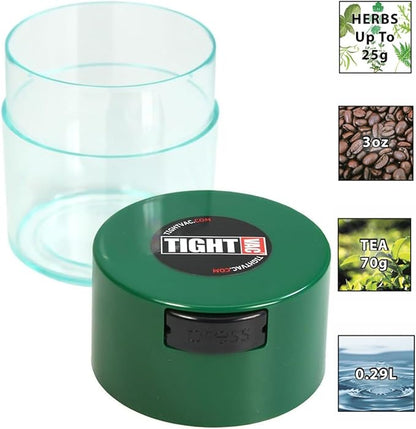Tightvac - Premium Airtight Herb Storage Container - Holds ½ oz to 3 ounces - Keep Your Herbs and Dry Goods Fresh and Flavorful. Clear Green