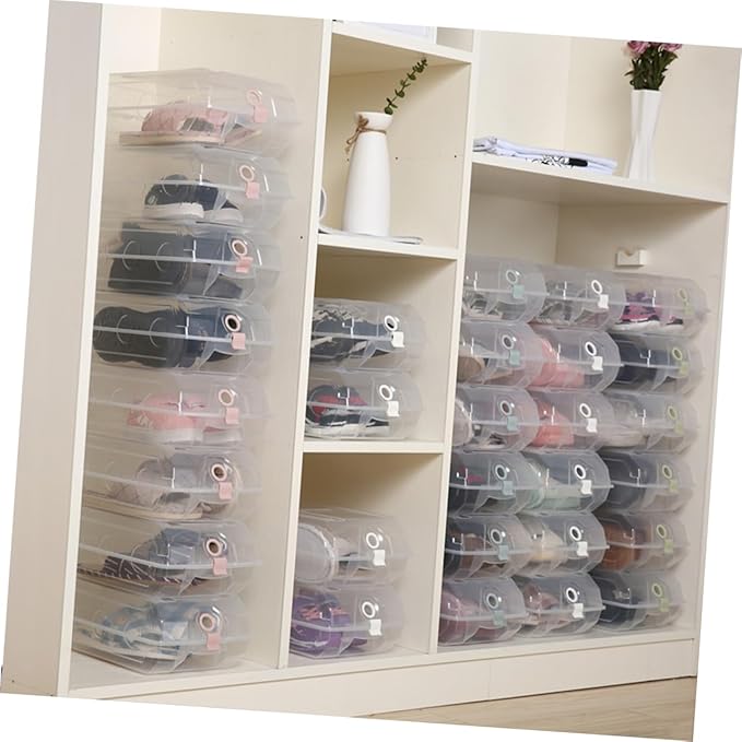 Large Transparent Shoe Storage Box Thickened Design Stackable Organizer for Men Women Dustproof Space-saving for Closet under Bed and Corners White