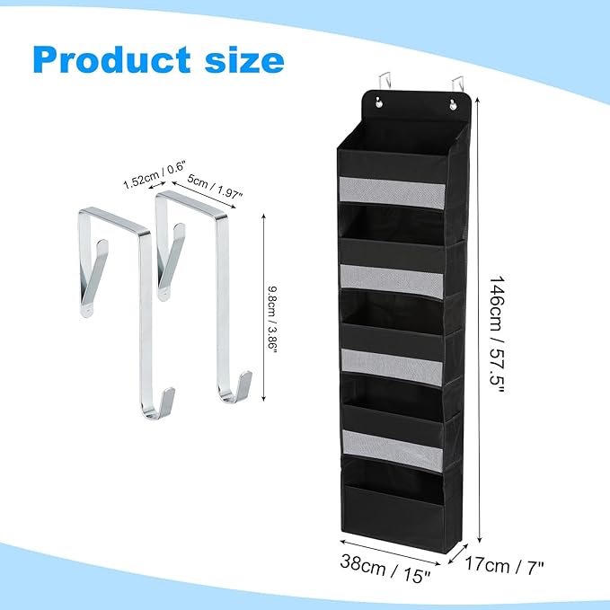 PATIKIL Over The Door Shoe Organizer Hanging Rack Storage with 5 Large Pockets & 6 Side Pockets Wall Mount 35 lbs Weight Capacity for Door Wall Closet Shoes, 5 Layer, Black