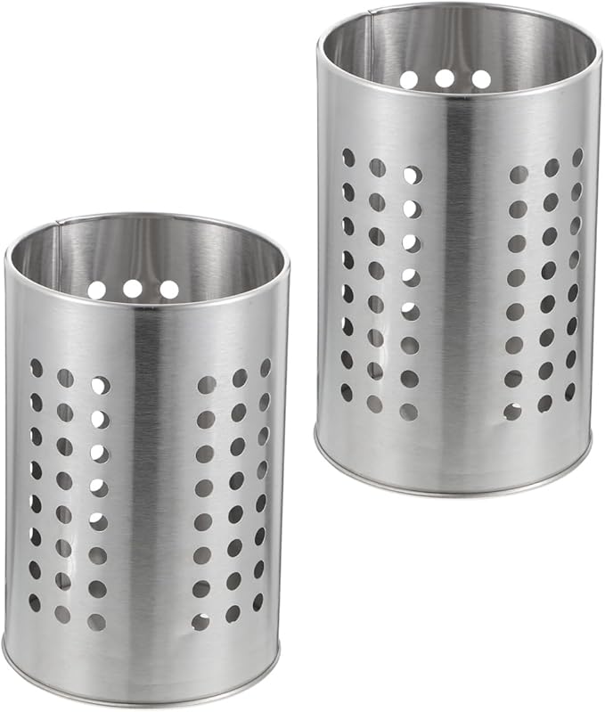 2PCS Stainless Steel Kitchen Utensil Holders for Countertop Spoon Holder Silverware , Chopsticks Holder Spoon and Fork Holder for Restaurant (12 X 12 X 18CM)