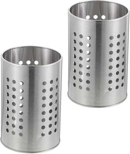 2PCS Stainless Steel Kitchen Utensil Holders for Countertop Spoon Holder Silverware , Chopsticks Holder Spoon and Fork Holder for Restaurant (12 X 12 X 18CM)