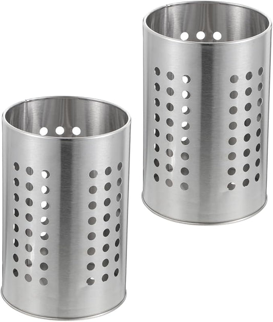 2PCS Stainless Steel Kitchen Utensil Holders for Countertop Spoon Holder Silverware , Chopsticks Holder Spoon and Fork Holder for Restaurant (12 X 12 X 18CM)