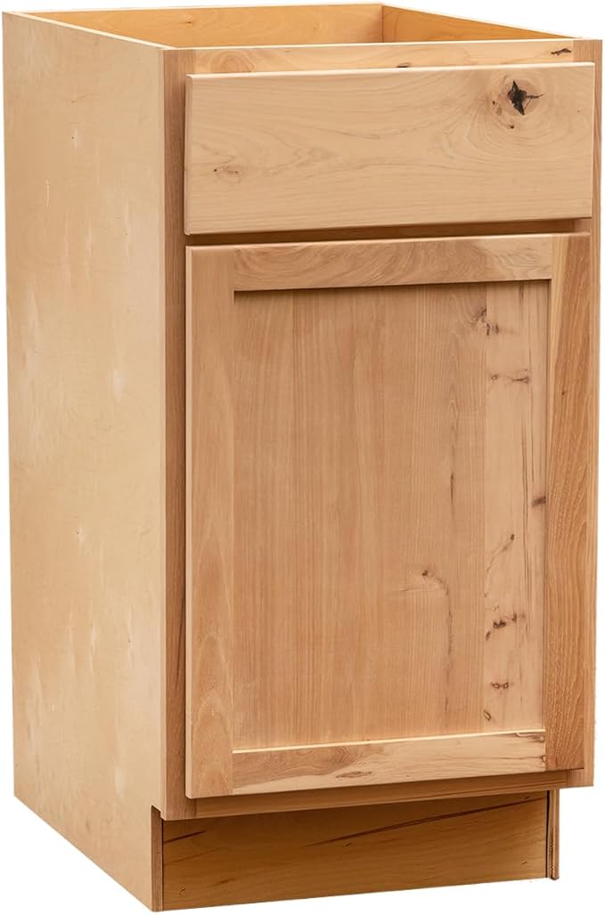 Quicklock RTA (Ready-to-Assemble) | Base Kitchen Cabinets - Shaker Style | Made in America (Raw Hickory, 15" Wx34.5 Hx24 D Base)