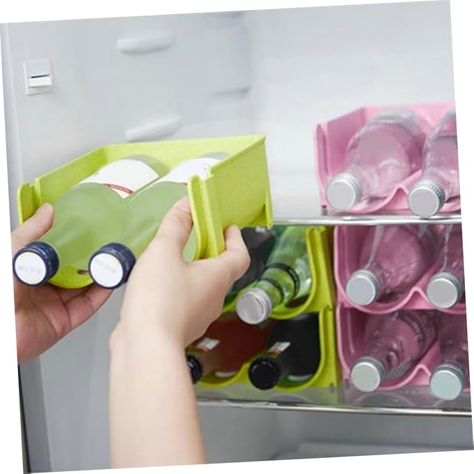Amosfun Fridge Beverage Holder Organizer for Cans and Bottles Portable Storage Rack for Home and Bar Stackable Design Green for Efficient Space Use