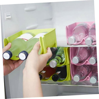 Amosfun Fridge Beverage Holder Organizer for Cans and Bottles Portable Storage Rack for Home and Bar Stackable Design Green for Efficient Space Use