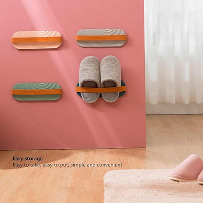 Wall Mounted Slipper Holder, Wall Mounted Shoes Rack Slipper Holder, Storage Organizer Hanging Drainage Shelf for Bathroom (Green)