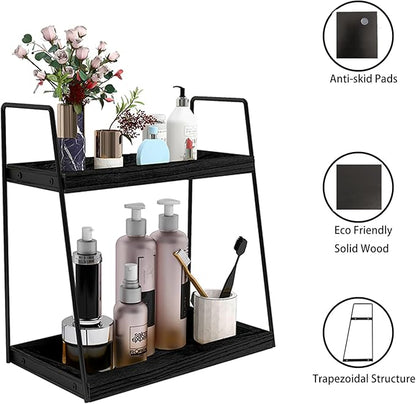Dorhors 2 Tier Bathroom Counter Organizer Storage,Vanity Organizer for Bathroom Counter,Wood Standing Rack for Kitchen(Black)