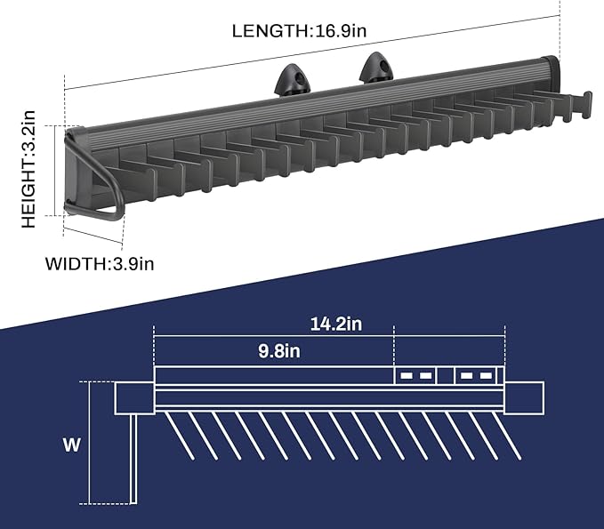 Sliding Tie Racks for Closet, 20 Tie Hanger Pull Out Tie and Belt Rack Storage Organizer with Slider, Aluminum Alloy Side Mount Closet Holder Hanger Rail with 20 Hooks for Scarves Ties Belts Shawls