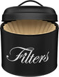 Black Basket Coffee Filter Holder With Lid - Round Container for Counter Storage - Rustic Farmhouse Bar Accessories Decor