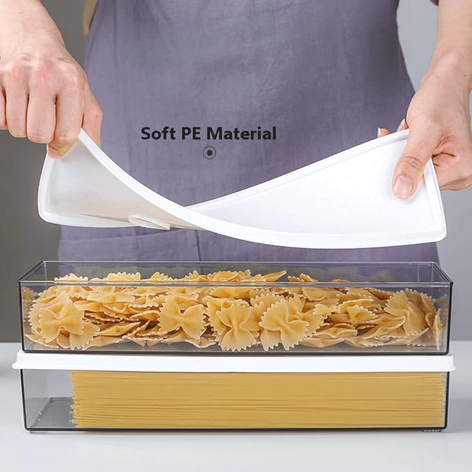 Pasta Containers for Pantry 2Pcs, Spaghetti Storage Conainer with Lids, Noodle Organizer with Measuring Hole Storage for Pasta, Flour, Sugar and Noodles