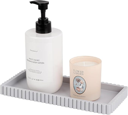Silicone Bathroom Tray Small Vanity Organizer Rectangle Sink Caddy Sponge Holder Kitchen Counter Decor for Dish Soap, Perfume, Candle, Light Gray