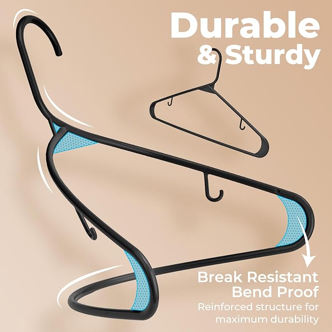 HOUSE DAY Black Plastic Hangers 40 Pack, Plastic Clothes Hangers with Built-in Strap Hooks, Space Saving Slim Hanger for Closet Organizers and Storage, Durable Clothing Hanger for Shirts Blouses Tops