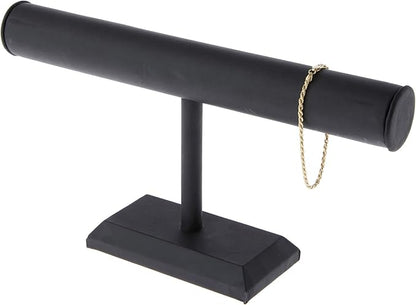Plymor Black Faux Leather T-Bar Bracelet Display Stand, 12" W x 6.75" H (Pack of 12)