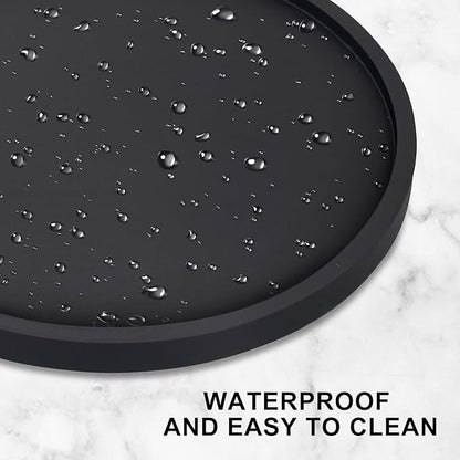 Black Wooden Bathroom Vanity Counter Tray Decor Round Perfume Dresser Trays Kitchen Sink Soap Dish Dispenser Holder Large Wood Lazy Susan Turntable for Table Rotating Bathroom Organizer Accessories