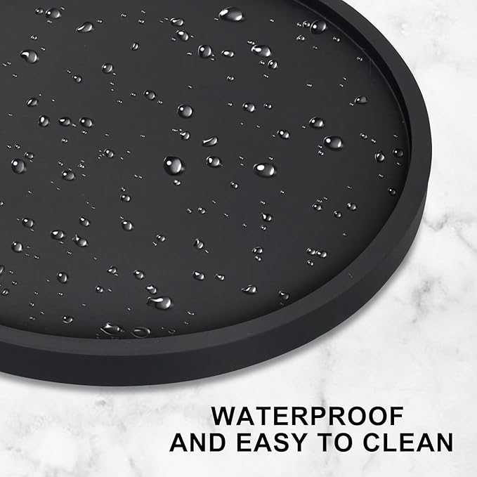 12" Black Wood Lazy Susan Cabinet Turntable Round Bathroom Vanity Organizer Tray Decorative Wooden Lazy Susans for Dining Table Top Kitchen Sink Countertop Large Lazy Susan Rotating Tray Spice Rack