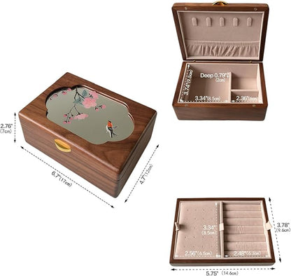 Travel-Friendly Portable Black Walnut Jewelry Box, 2-Layer Classic Organizer, Velvet Lined Storage for Rings, Necklaces, Earrings - Ideal Gift for Birthday, Mother's Day, Anniversary,Getaways