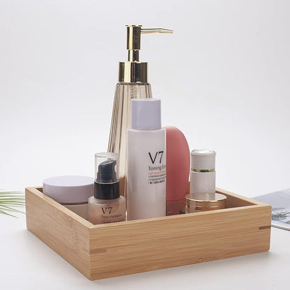 Natural Bamboo Vanity Organizer Set - Wooden Bathroom/Kitchen Countertop Tray, Set of 3