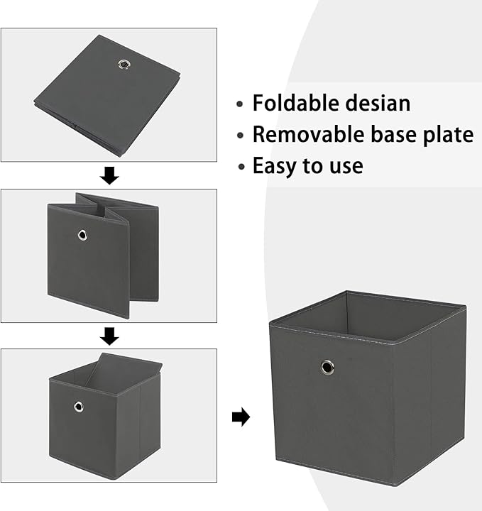 Foldable Storage Cubes Bins ,11 Inch Cloth Storage Cube Fabric Storage Box Cubes Organizer Baskets with Dual Handles for Home Organizer Set of 6 (Grey)