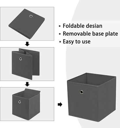 Foldable Storage Cubes Bins ,11 Inch Cloth Storage Cube Fabric Storage Box Cubes Organizer Baskets with Dual Handles for Home Organizer Set of 6 (Grey)