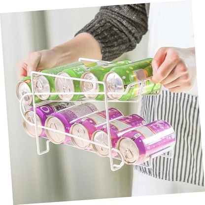 FRCOLOR Automatic Iron Can Storage Rack White Refrigerator Organizer for Soda and Beer Cans Self-covering Function, Space-saving Kitchen Beverage Dispenser for Home Use
