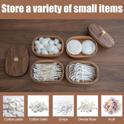 Acacia Wood Qtip Holder Bathroom Jars with Lids, Double-Layer Canisters for Cotton Ball/Round/Pads, Floss Pick Storage, Jars for Bathroom Countertop/Vanity Organizer, Home Decor