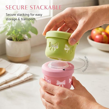 Snack Containers - 4.2 Oz Reusable Condiment Containers with Screw-on Leak Proof Lid | Perfect for Salad Dressing Sauce Dips Lunchbox Picnic Travel Bento Box | BPA-Free | Dishwasher Safe