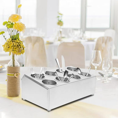 Commercial 8-Hole Stainless Steel Cylinder Flatware Silverware Organizer Caddy Durable Utensil Holder for Home and Restaurant Use