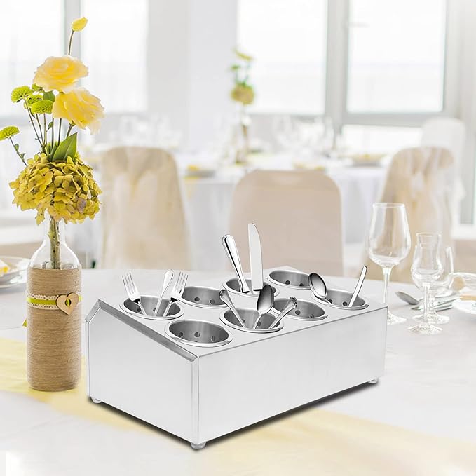 Commercial 8-Hole Stainless Steel Cylinder Flatware Silverware Utensil Holder Organizer Restaurant Silverware Organizer Countertop Cylinder Holder For Restaurants, Catering