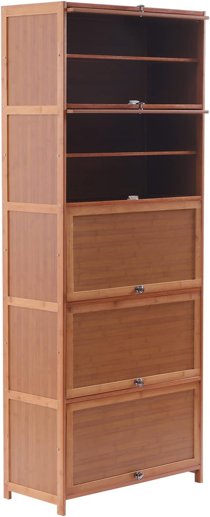 10 Tiers Shoe Storage Cabinet with Doors Tall Bamboo Hidden Shoe Storage Freestanding Shoes Heels Sneakers Shelf Rack 30 Pairs of Shoes Organizer Book Shelf for Entryway Hallway Living Room Bedroom