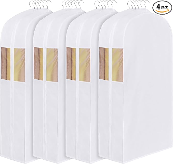 Univivi Premium Cotton Garment Bags for Hanging Clothes and Storage, 50 Inch Washable Garment Bags for Storage with Extra Large 10" Gusset & Clear Window - Perfect for Suits, Coats, Jackets - 4 Pack