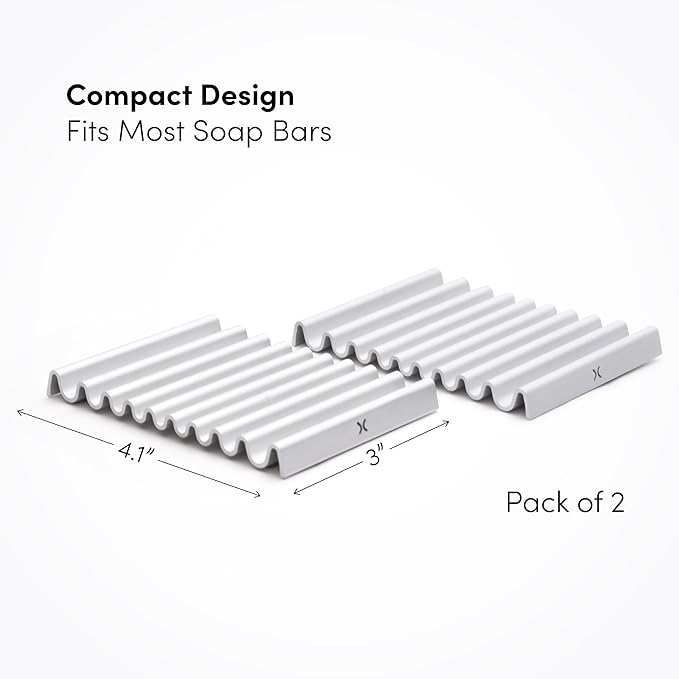 Xympo Aluminum Soap Dish (Pack of 2) – Rustproof Anodized Metal Soap Holder with Fast Drainage, Non-Slip Silicone Base, Modern Minimalist Design – Durable & Easy to Clean for Bathroom, Kitchen & Sink