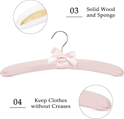 NEOVIVA 15 Inch Anti Slip Satin Padded Clothes Hangers for Women Pink Satin Padded Hangers for Women Clothing, No Shoulder Bump for Adult, Silk Hangers for Sweaters, Dresses, Suits (10 Pack)