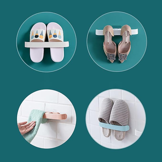 Wall Mounted Shoe Rack, Hanging Shoe Rack for Door, Self Adhesive Wall Mounted Holders Shelf Hanging Bathroom Storage Box Slippers Hanger Shoe Rack Shoe Organizer (4pc)