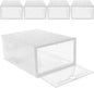 BESPORTBLE Stackable Shoe Storage Boxes Organizer with Oval Pull Handle, 33X23X14Cm White Frame Plastic Shoe Display Case, 5pcs for Men and Women Closet Storage