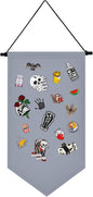 Wall Hanging Brooch Jewelry Storage Case Canvas Display Stand Enamel Pin Display Banner Holder Earrings Necklace Glitter Pin Collection Organizer (Gray)