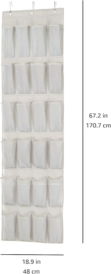 Amazon Basics 24 Medium Mesh Pocket Over-the-Door Hanging Shoe Organizer, Space Saving Shoe Storage, Light Grey | Over-the-Door