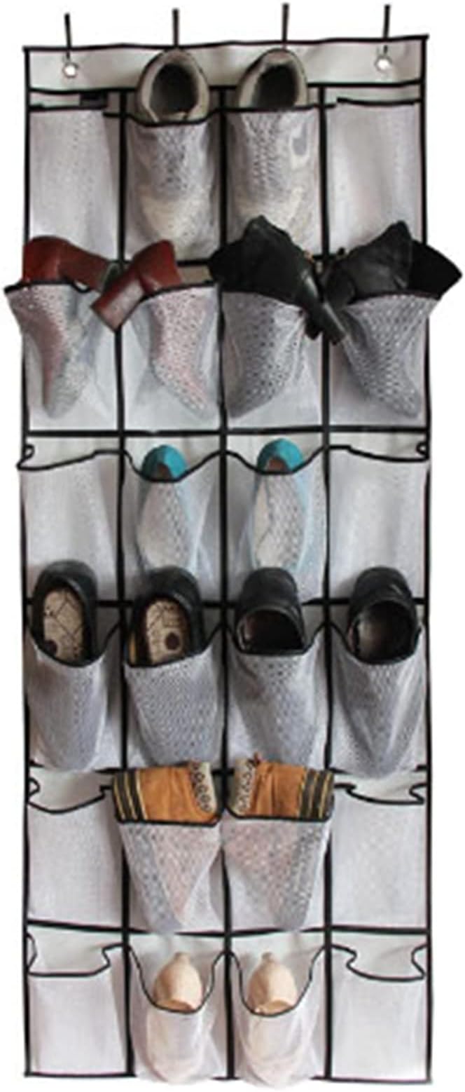 Over The Door Shoe Organizers, 24 Large Pockets Mesh Hanging Shoe Rack Non Woven Folding Hanging Shoe Holder Multipurpose Storage Bag for Door