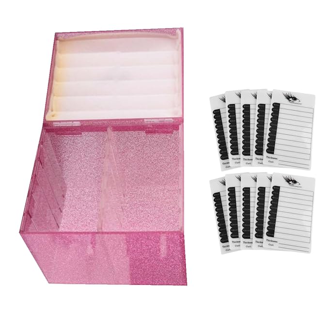 10 Layers Acrylic Eyelash Storage Box,Eyelash Holder Extension Tool,Makeup Organizer False Eyelashes Glue Pallet Holder, Grafting Eye lashes Close-Packed Display with 10 Pallets (Pink)