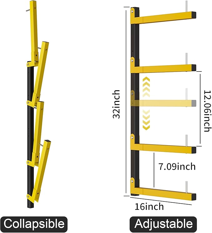 Lumber Storage Rack, Upgrade Cantilever Folding Lumber Rack Wall Mount, Metal 8 Tier 32 Inch Plywood Scrap Wood Storage Rack