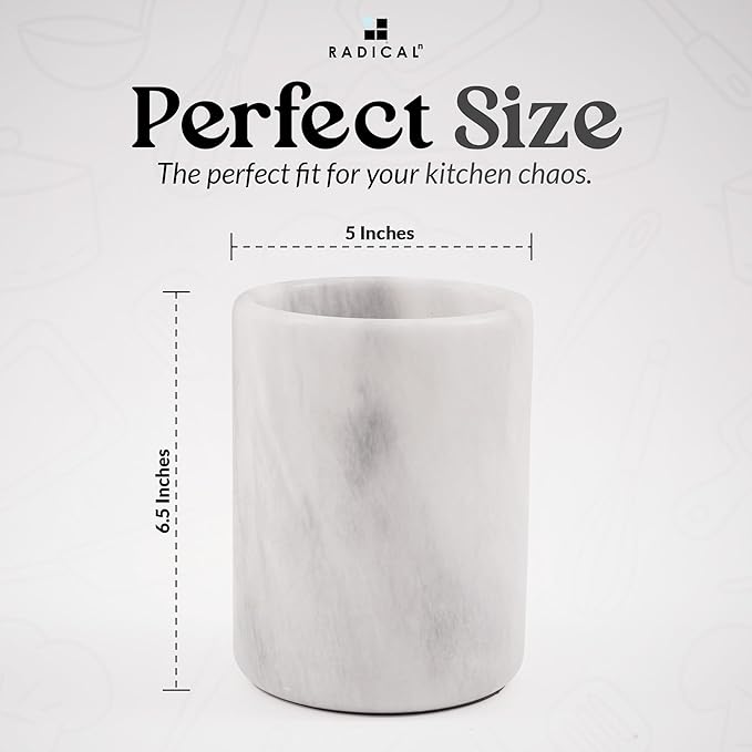 Radicaln Marble Utensil Holder 6.5" Inches White Handmade Spoon Holder for Kitchen Counter, Ideal Kitchen Utensils Set Organizer, Farmhouse Kitchens Decor & Accessories, Cooking Utensil Storage