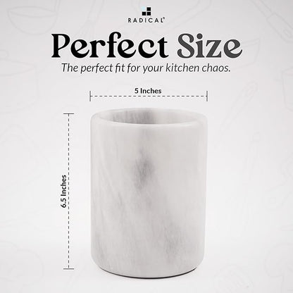 Radicaln Marble Utensil Holder 6.5" Inches White Handmade Spoon Holder for Kitchen Counter, Ideal Kitchen Utensils Set Organizer, Farmhouse Kitchens Decor & Accessories, Cooking Utensil Storage