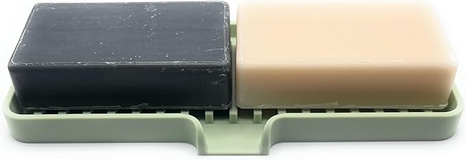 Silicone Soap Dish Tray and Sponge Holder with Drain Chute, Rectangular, Kitchen and Bathroom Sink Organizer (Pistachio, 9"x3.5")