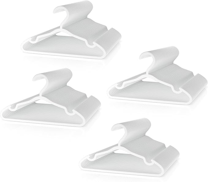 VILICK Plastic Kids Hangers - 100 Pack Non-Slip Baby Clothes Hangers for Closet, Toddler & Newborn Clothing Pants, Skirts, Coats (White)