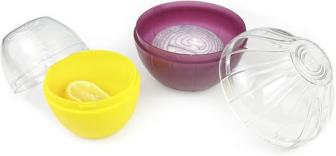 2PCS Fruit and Vegetable Shaped Savers Onion and Lemon Storage Containers for Fridge Vegetable Crisper Makes Food Stays Fresh Longer