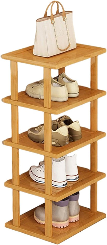 Vertical Shoe Rack - Wooden Space Saving Corner Shoe Shelf, 5 Tiers, No-Tool Need for Entryway, Closet