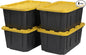 CX Black & Yellow 27-Gallon Heavy Duty Storage Bins with Lids, Stackable Plastic Storage Bins with Weather-Resistant Design, Home Organization, 4 Pack (14.3"H x 20.6"W x 30.6"D)
