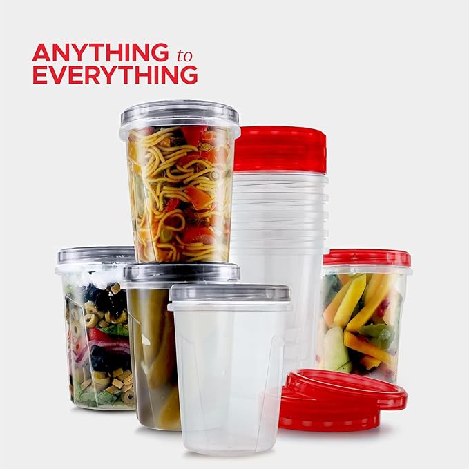 Tafura 10 Pack Leakproof Freezer Containers for Food with Twist Top Lids - 32 Oz BPA Free - Black/Red Lids