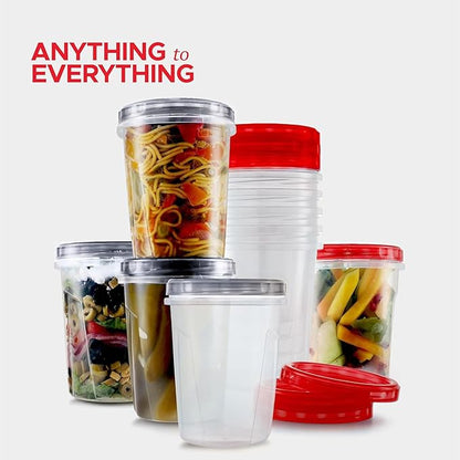 Tafura 10 Pack Leakproof Freezer Containers for Food with Twist Top Lids - 32 Oz BPA Free - Black/Red Lids