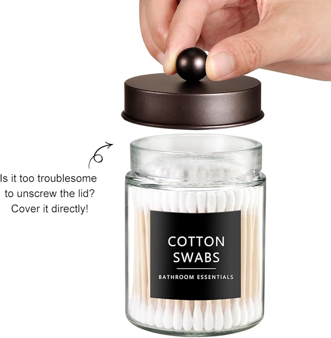 SheeChung 3-Pack Glass Apothecary Jars with Acrylic Vanity Tray - Bathroom Organizer Set for Qtip, Cotton Ball, Floss Picks - Vintage Style Bathroom Accessories Storage Canister (Bronze)
