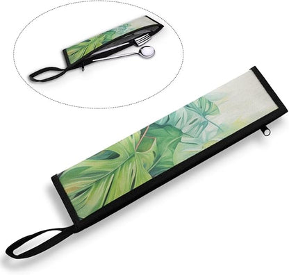 COEQINE Hawaii Style Utensil Holder Green Leave Cutlery Pouch Metal Straws Case With Handle Portable Travel Accessories Work Travel Barbecue，Coconut Tress Tropical Pattern